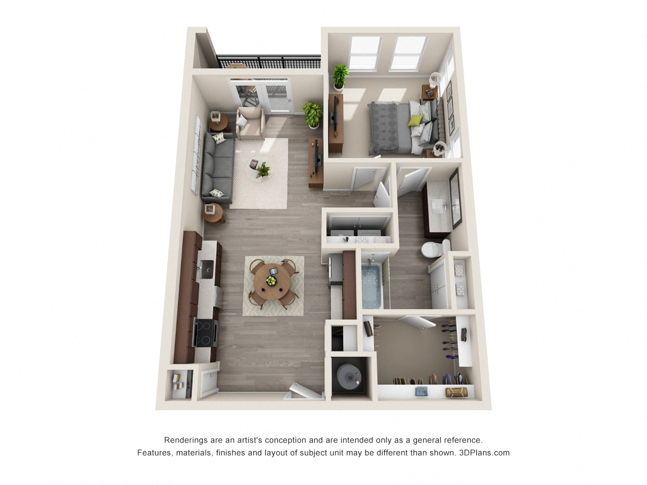 Floor plan for 1 bed, 1 bath, 810 sqft